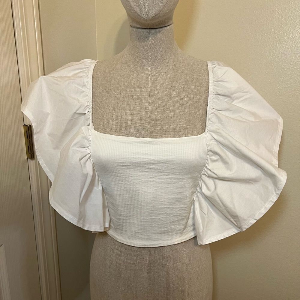 Zara White Puff Sleeve Crop Top